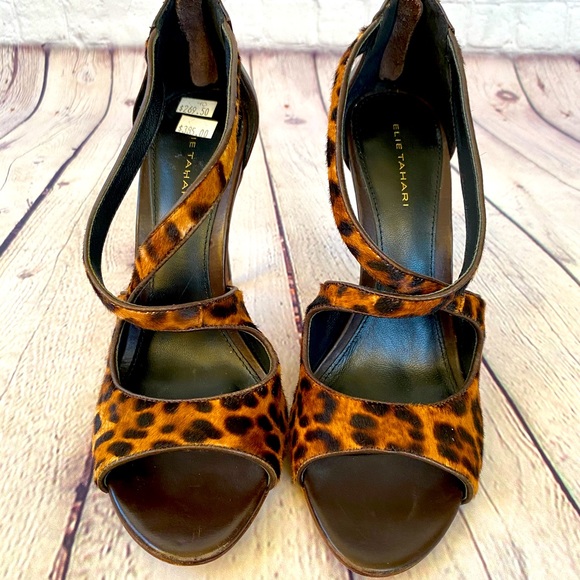 ELIE TAHARI Brown Calf Hair Leopard Print Heels - Picture 2 of 12